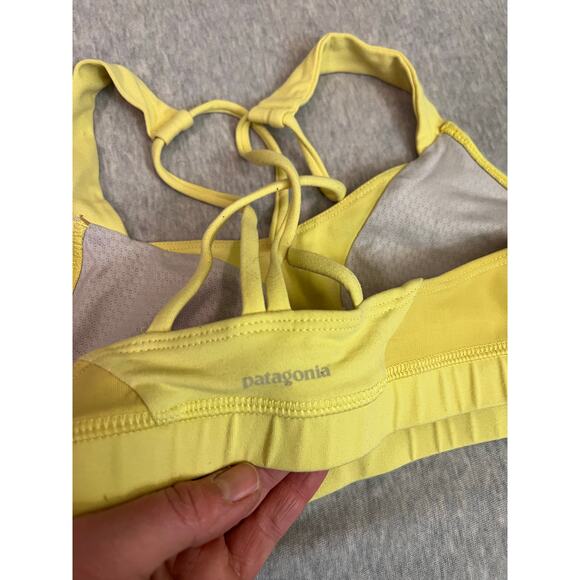 Patagonia women's medium yellow sports bra razorback mesh swim top yoga hike - Picture 3 of 4